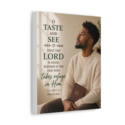Canvas Wall Art - Psalm 34:8 "Taste and See" Inspirational Christian Prayer Print