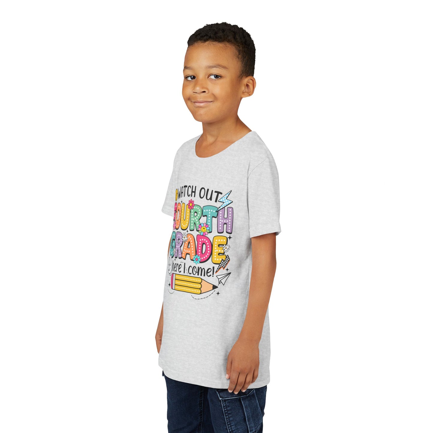Watch Out Fourth Grade Here I Come Youth T‑Shirt — Back to School Kids Tee