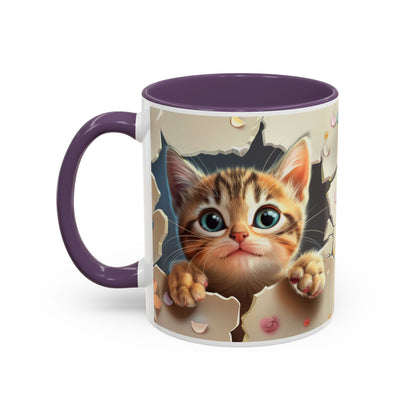 Cute Peekaboo Kitten Accent Coffee Mug — Cat Lover Gift (11/15oz)