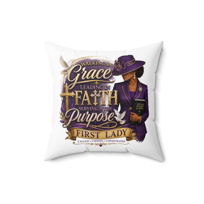 First Lady Faith Pillow — "Walking in Grace, Leading in Faith" Decorative Throw Pillow