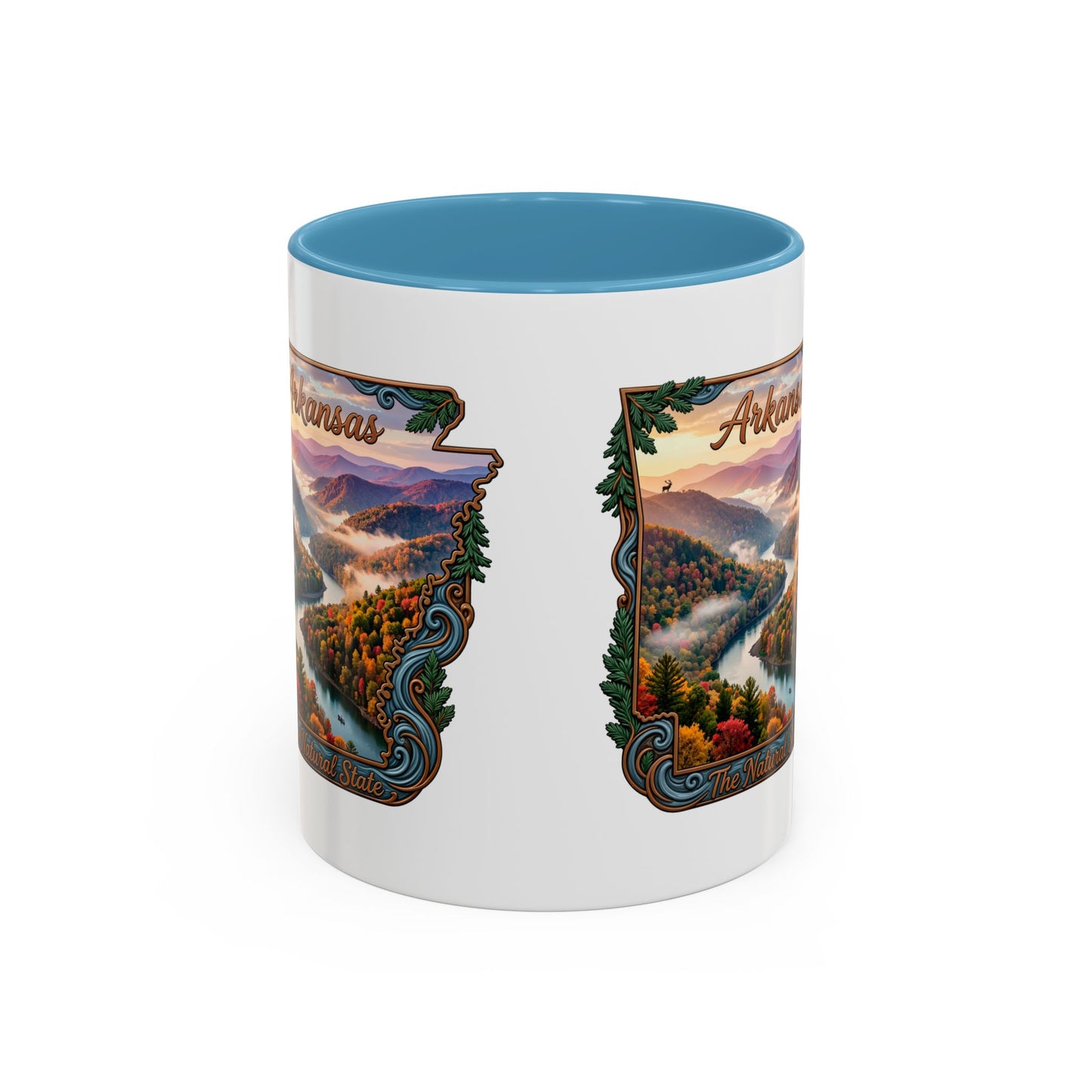 Arkansas Scenic Coffee Mug — Vintage State Map River Landscape (11/15 oz)