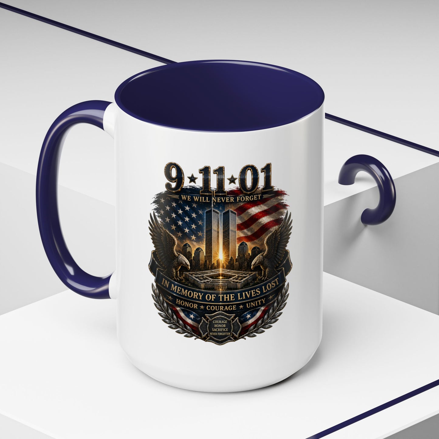 9·11 Memorial Coffee Mug — Never Forget Tribute Accent Mug (11/15oz)
