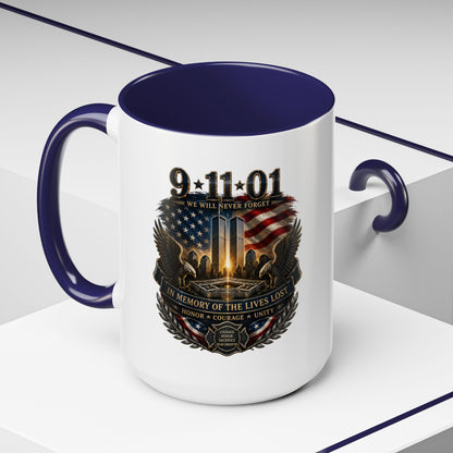 9·11 Memorial Coffee Mug — Never Forget Tribute Accent Mug (11/15oz)