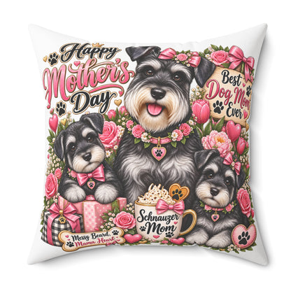 Mother’s Day Schnauzer Pillow — "Happy Mother’s Day" Dog Mom Decorative Throw Pillow