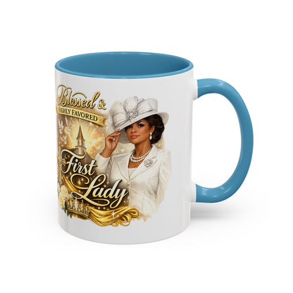 First Lady Inspirational Coffee Mug — "Blessed & Highly Favored" Accent Ceramic Mug