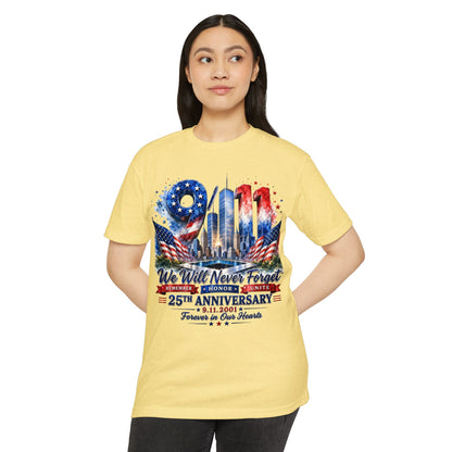 9/11 We Will Never Forget 25th Anniversary Memorial T-Shirt