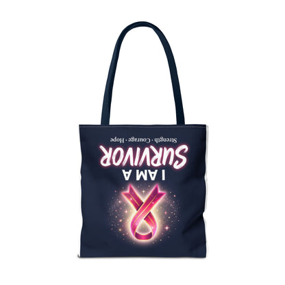 Survivor Ribbon Tote Bag — "I Am A Survivor" Breast Cancer Awareness Tote