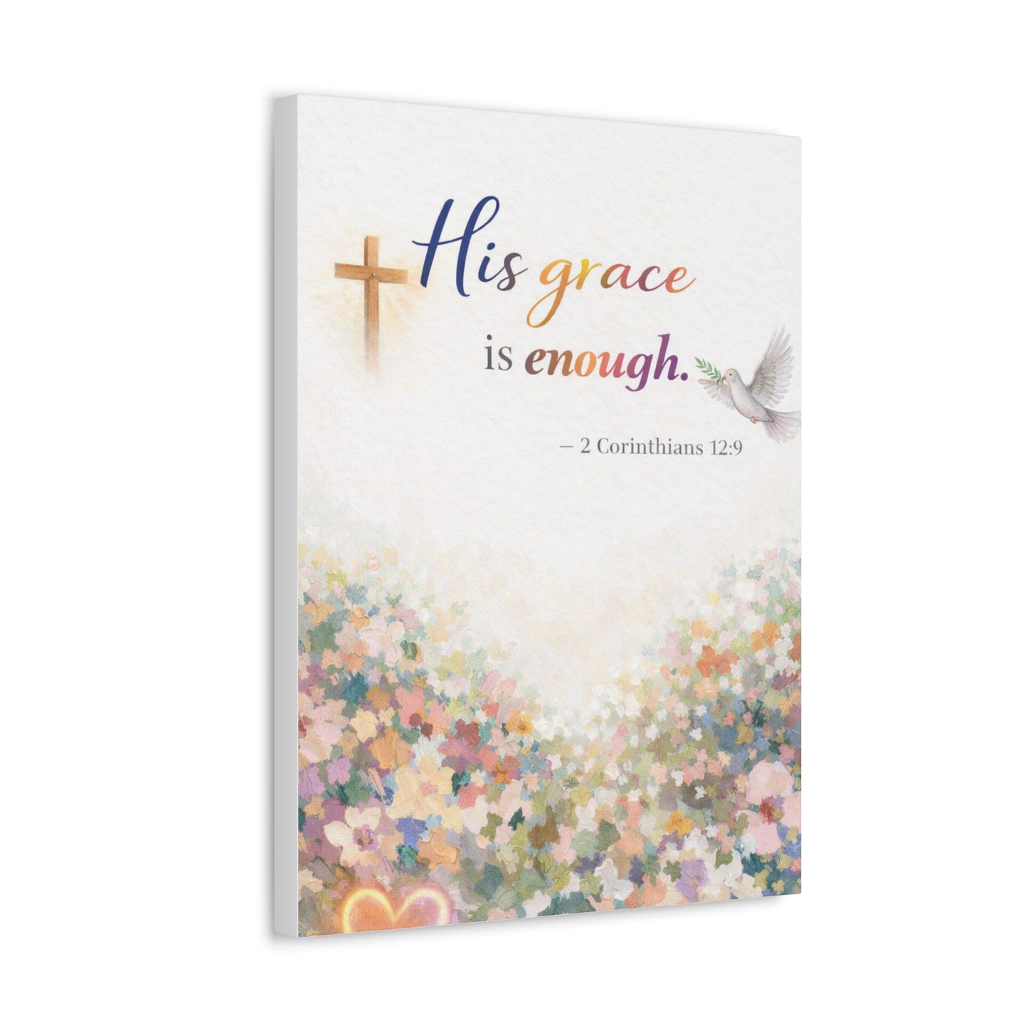 His Grace Is Enough Canvas Wall Art — 2 Corinthians 12:9 Christian Stretched Canvas