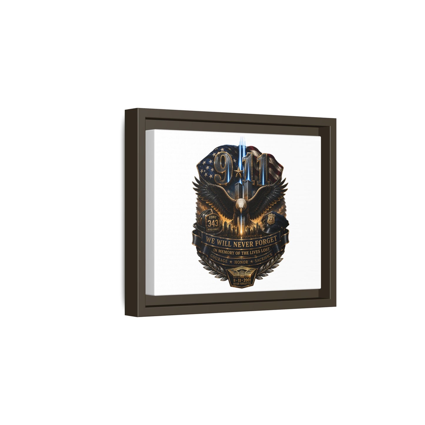 9/11 We Will Never Forget Matte Framed Canvas - Memorial Tribute Wall Art