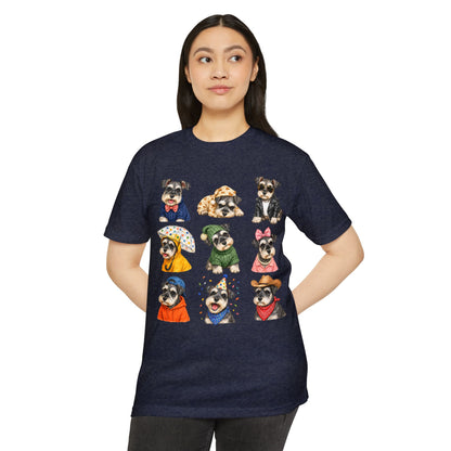 Schnauzer Crew Portrait T‑Shirt — Cute Dogs in Costumes Tee
