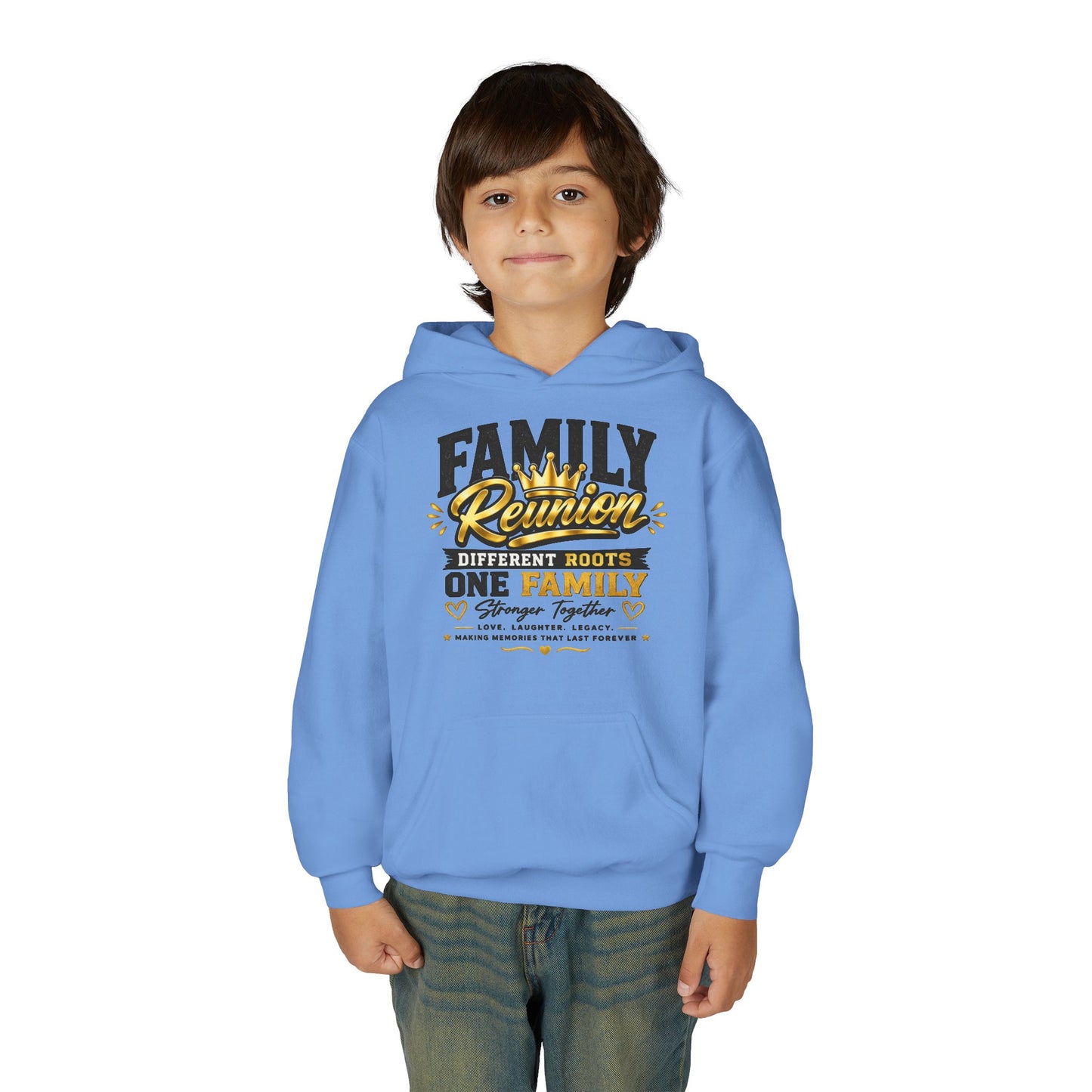 Family Reunion Hoodie — "Different Roots One Family" Youth Pullover