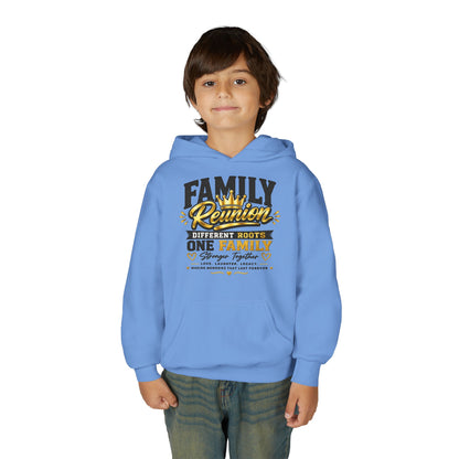 Family Reunion Hoodie — "Different Roots One Family" Youth Pullover