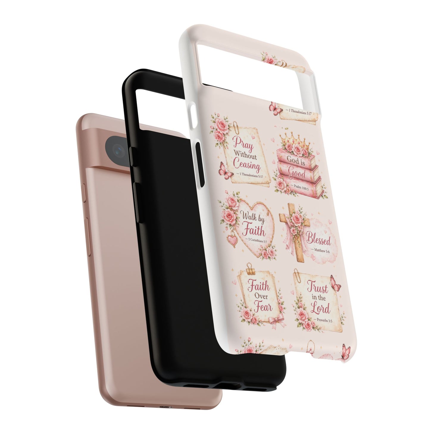 Christian Floral Phone Case — "Pray Without Ceasing" Faith Cross Design