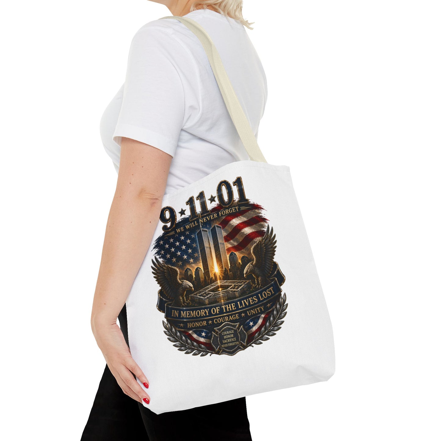 9/11 Memorial Tote Bag — We Will Never Forget Tribute Tote