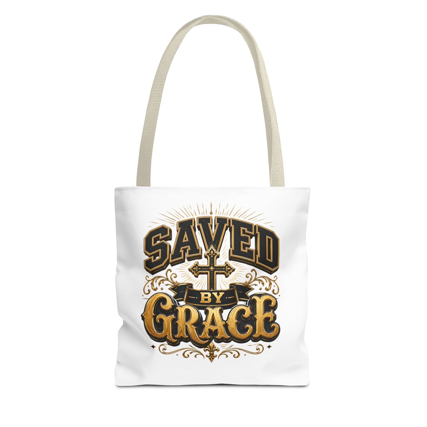 Saved by Grace Tote Bag – Christian Cross Inspirational Canvas Tote