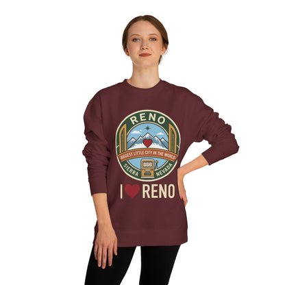 I  Reno Sweatshirt — Vintage Reno Nevada Mountain Badge Crewneck