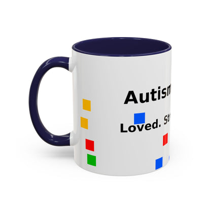Autism Warrior Accent Coffee Mug – Bold Puzzle Pieces, Proud. Strong. Unique. (11/15oz)