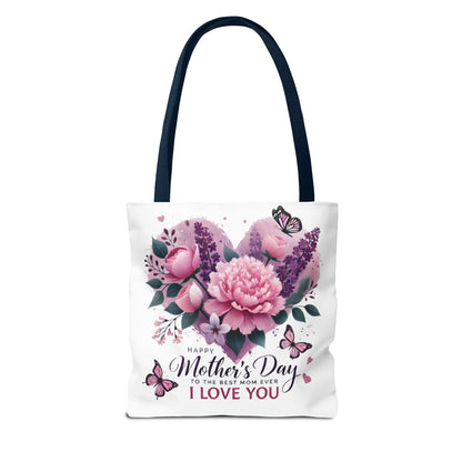 Mother's Day Floral Tote Bag - "Happy Mother's Day I Love You" Heart Bouquet
