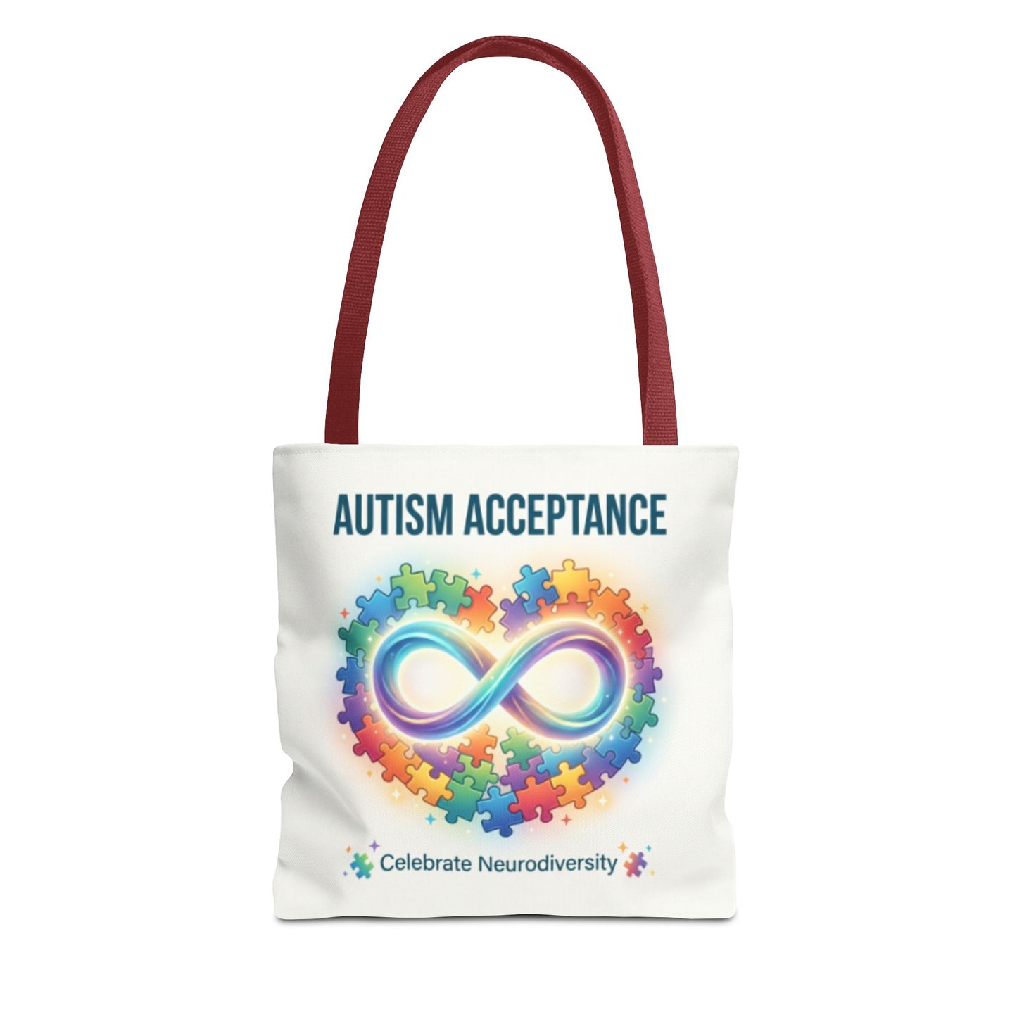 Autism Acceptance Tote Bag — Rainbow Neurodiversity Infinity Puzzle Design