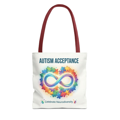 Autism Acceptance Tote Bag — Rainbow Neurodiversity Infinity Puzzle Design