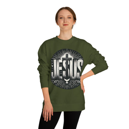 Jesus Graphic Sweatshirt — Vintage Cross & Dove Christian Crewneck