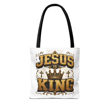 Jesus Is King Tote Bag - Christian Faith Crown Design