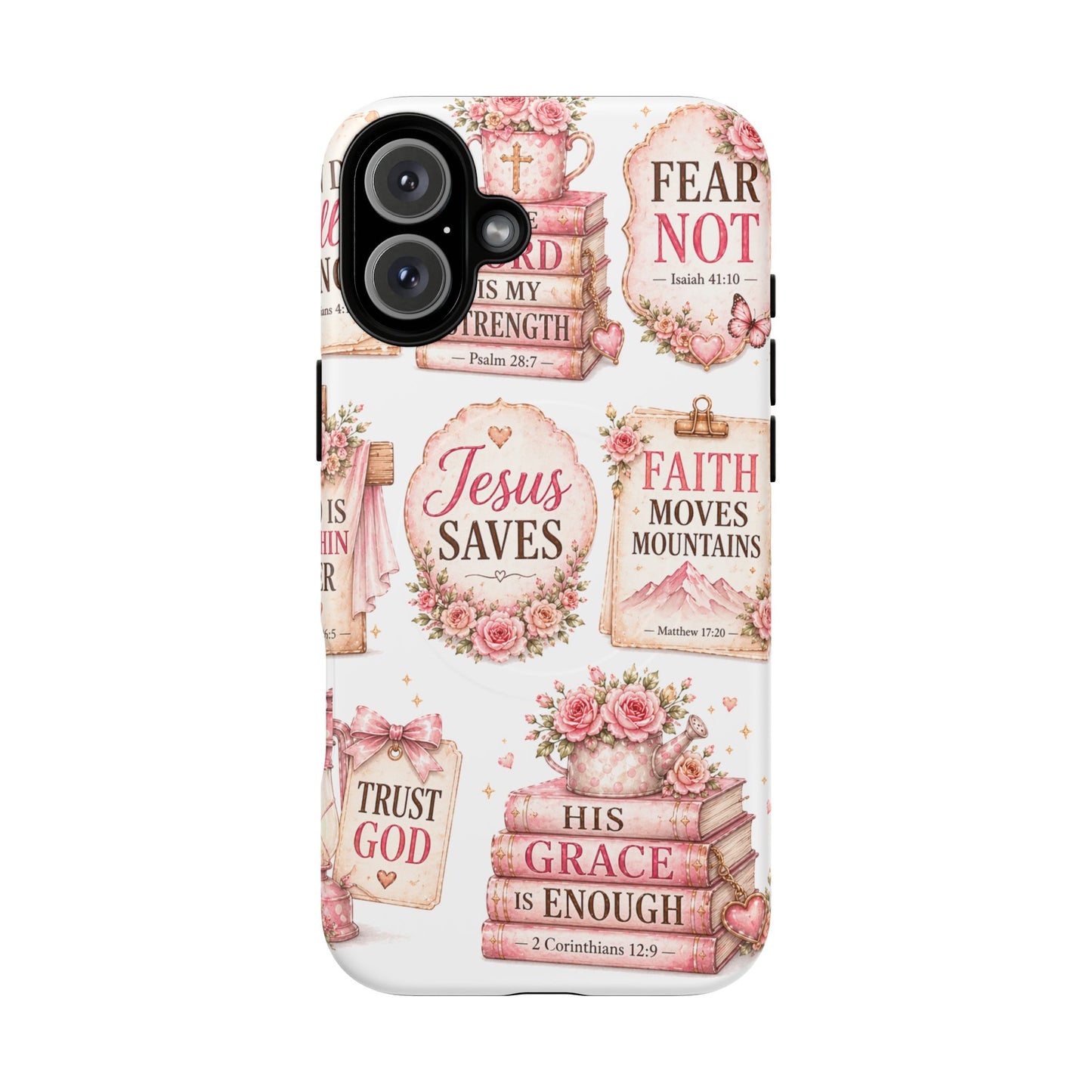 Christian Faith iPhone Tough Magnetic Case — 'Jesus Saves' Floral Scripture Design (Fear Not, Faith Moves Mountains)
