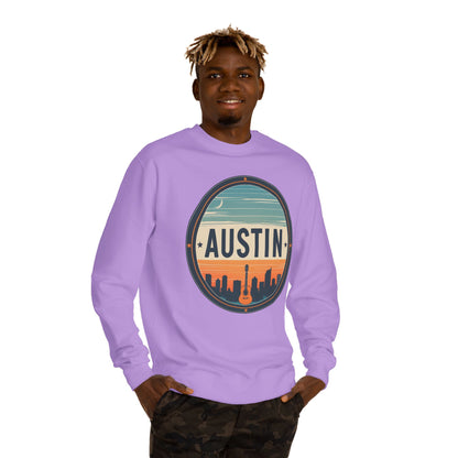 Austin Skyline Crewneck Sweatshirt — Retro Guitar City Logo