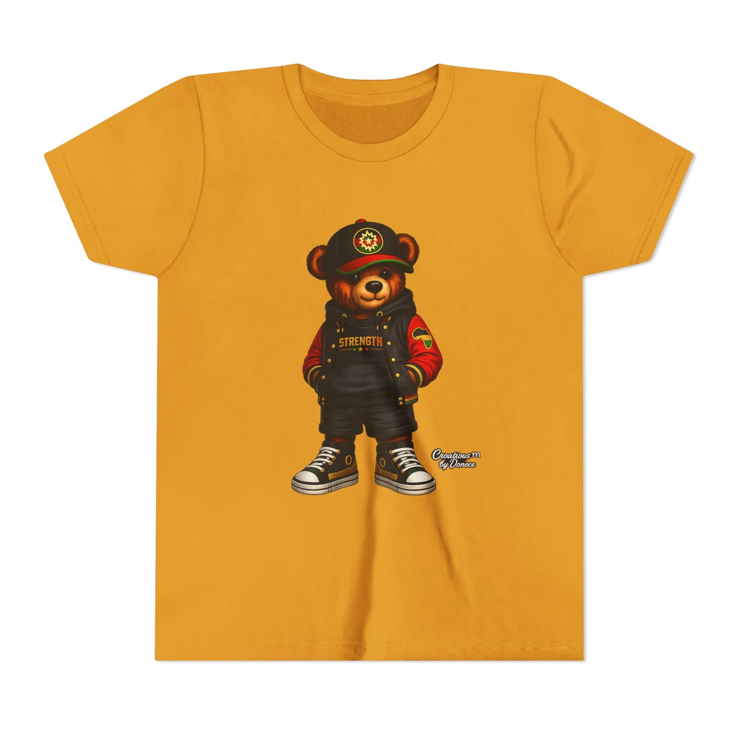 Kids Teddy Bear Streetwear Tee — 'Strength' Graphic Youth T-Shirt