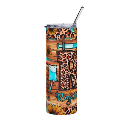 Leopard Nursing Tumbler 20oz — Registered Nurse Sunflower Stainless Steel Cup