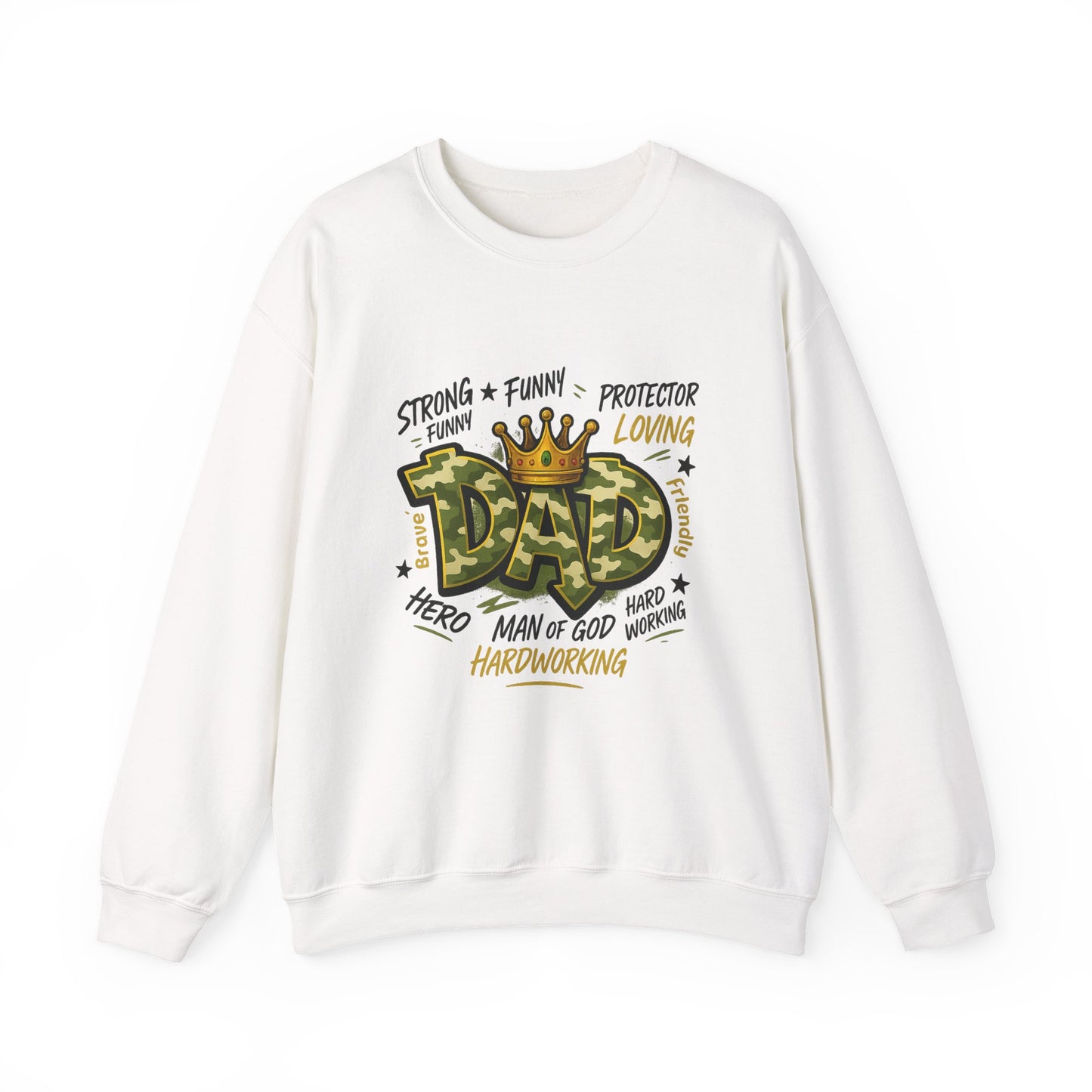 Dad Crown Crewneck Sweatshirt — "DAD" Camouflage Design, Loving, Hardworking Father Gift
