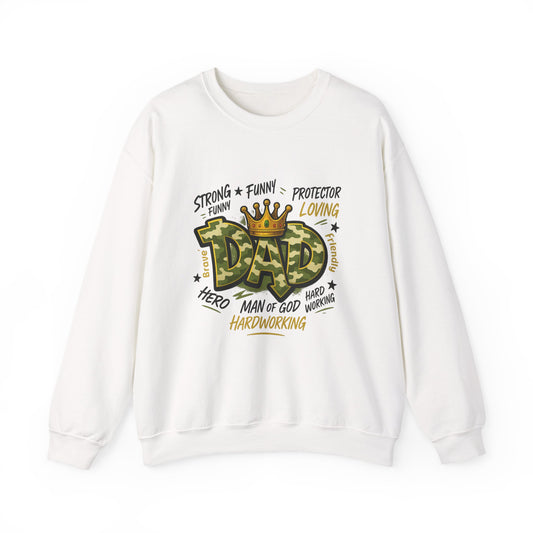 Dad Crown Crewneck Sweatshirt — "DAD" Camouflage Design, Loving, Hardworking Father Gift