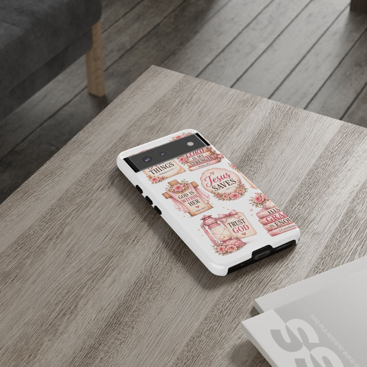Christian Phone Case — Jesus Saves Floral Tough Case with 'God Is Within Her' & 'Trust God' Design