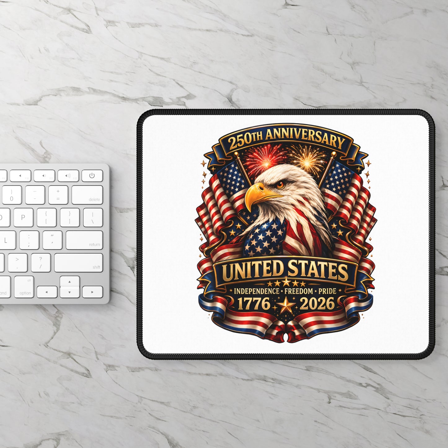 United States 250th Anniversary Gaming Mouse Pad — Patriotic Eagle, Flags & Fireworks (1776–2026)