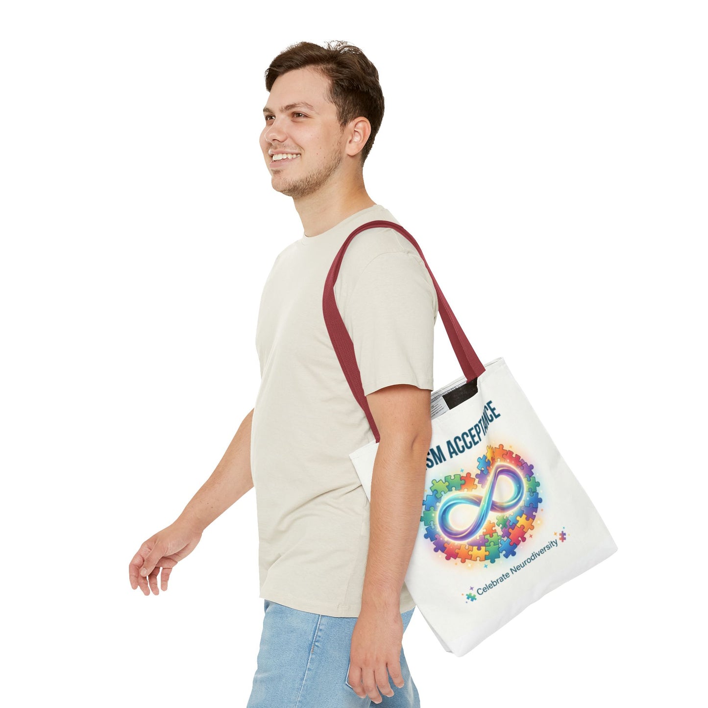 Autism Acceptance Tote Bag — Rainbow Neurodiversity Infinity Puzzle Design