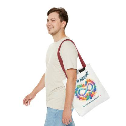 Autism Acceptance Tote Bag — Rainbow Neurodiversity Infinity Puzzle Design
