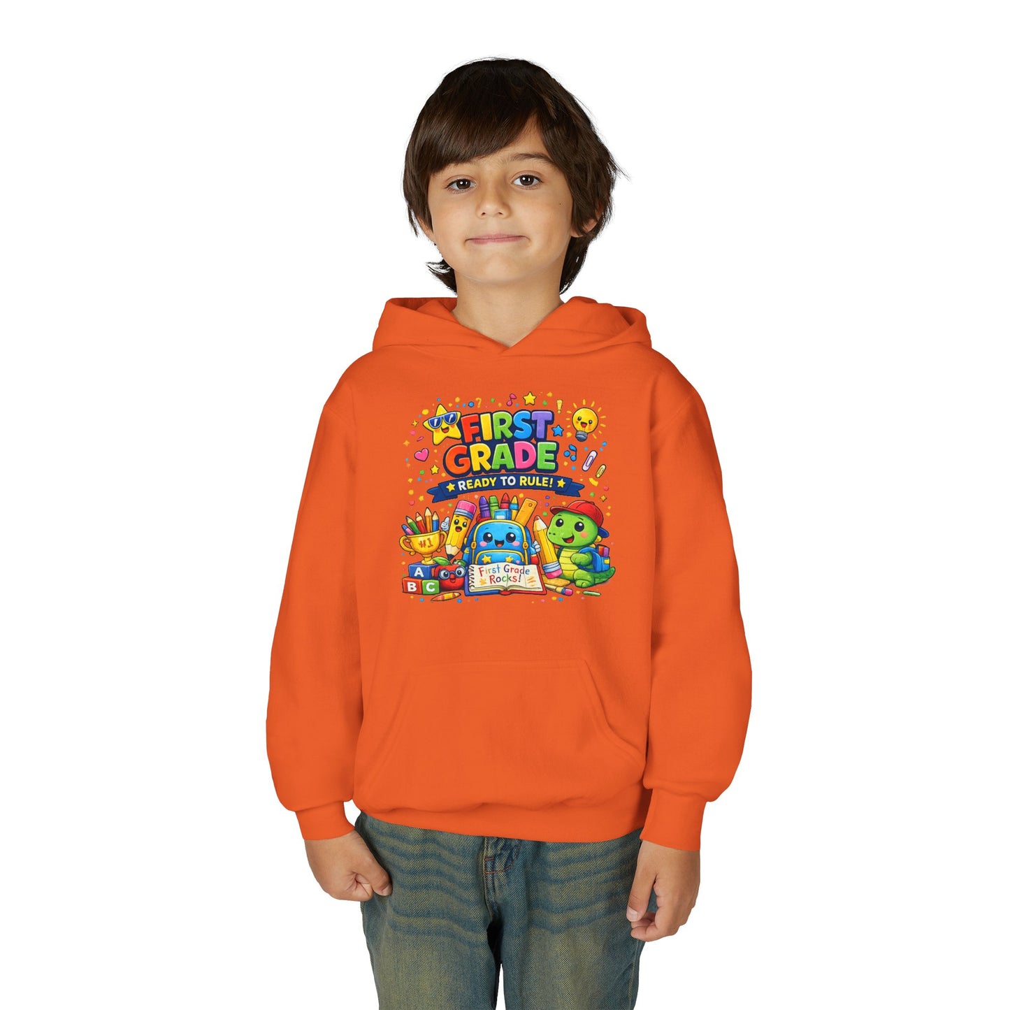 First Grade Hoodie - "First Grade Ready To Rule" Kids Back-to-School Sweatshirt