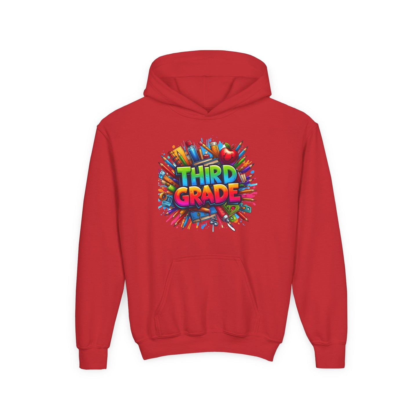 Third Grade Kids Hoodie — Colorful School Supplies Back-to-School Sweatshirt