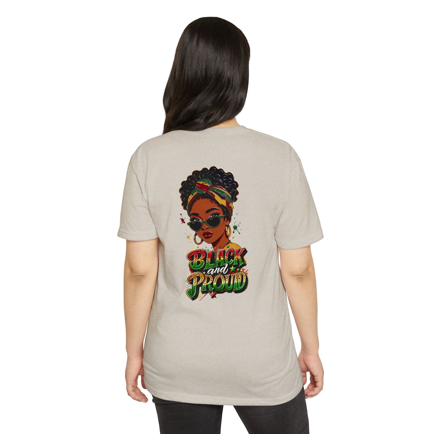 Black and Proud Graphic T-Shirt — Afrocentric Woman Design