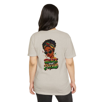 Black and Proud Graphic T-Shirt — Afrocentric Woman Design