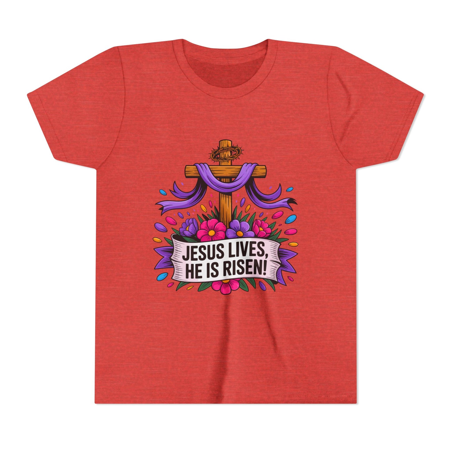 Youth Tee — "Jesus Lives, He Is Risen!" Easter Christian Tee