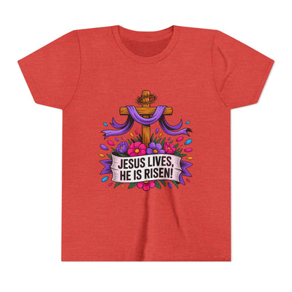 Youth Tee — "Jesus Lives, He Is Risen!" Easter Christian Tee