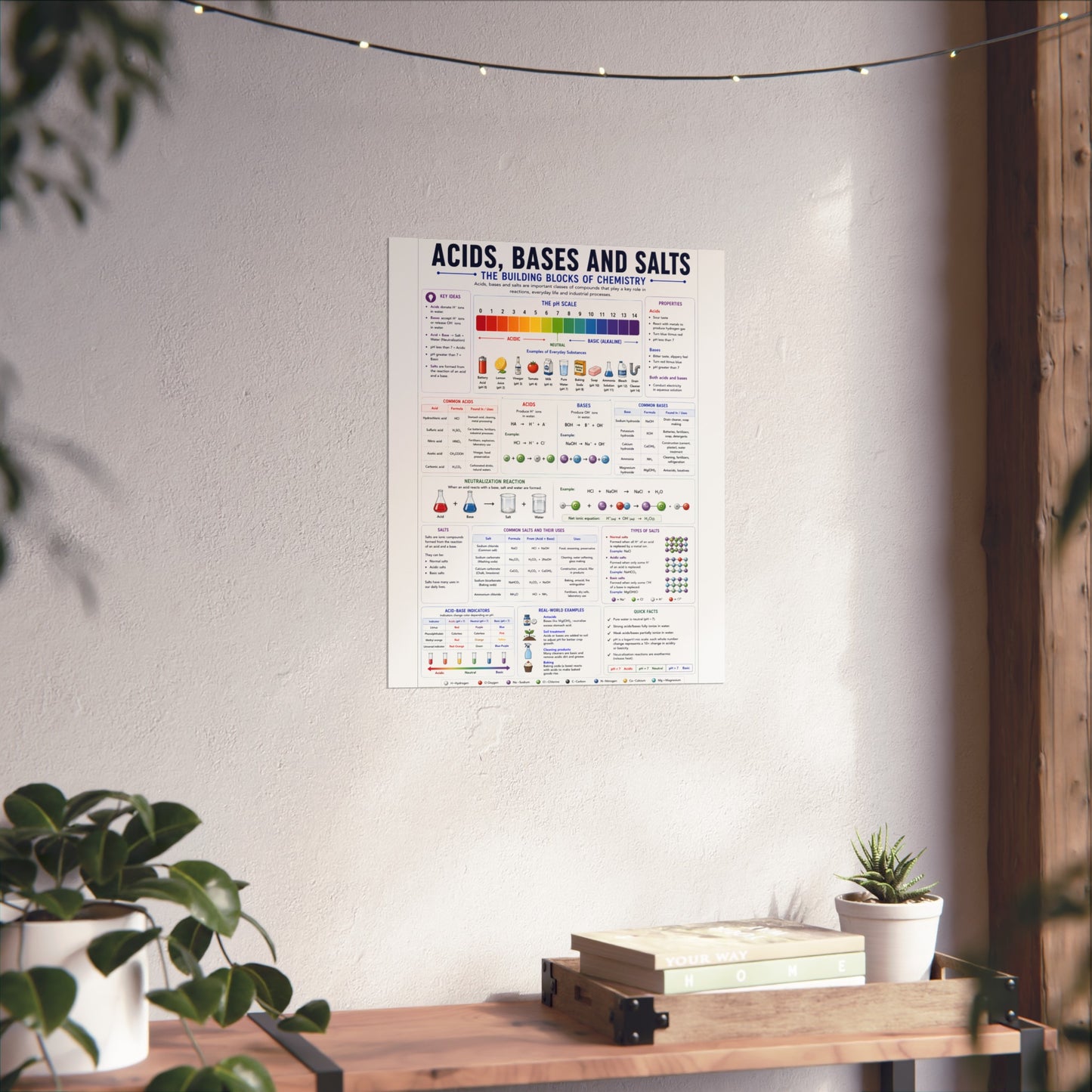 Acids, Bases & Salts Chemistry Poster — Educational Fine Art Poster for Classroom or Study