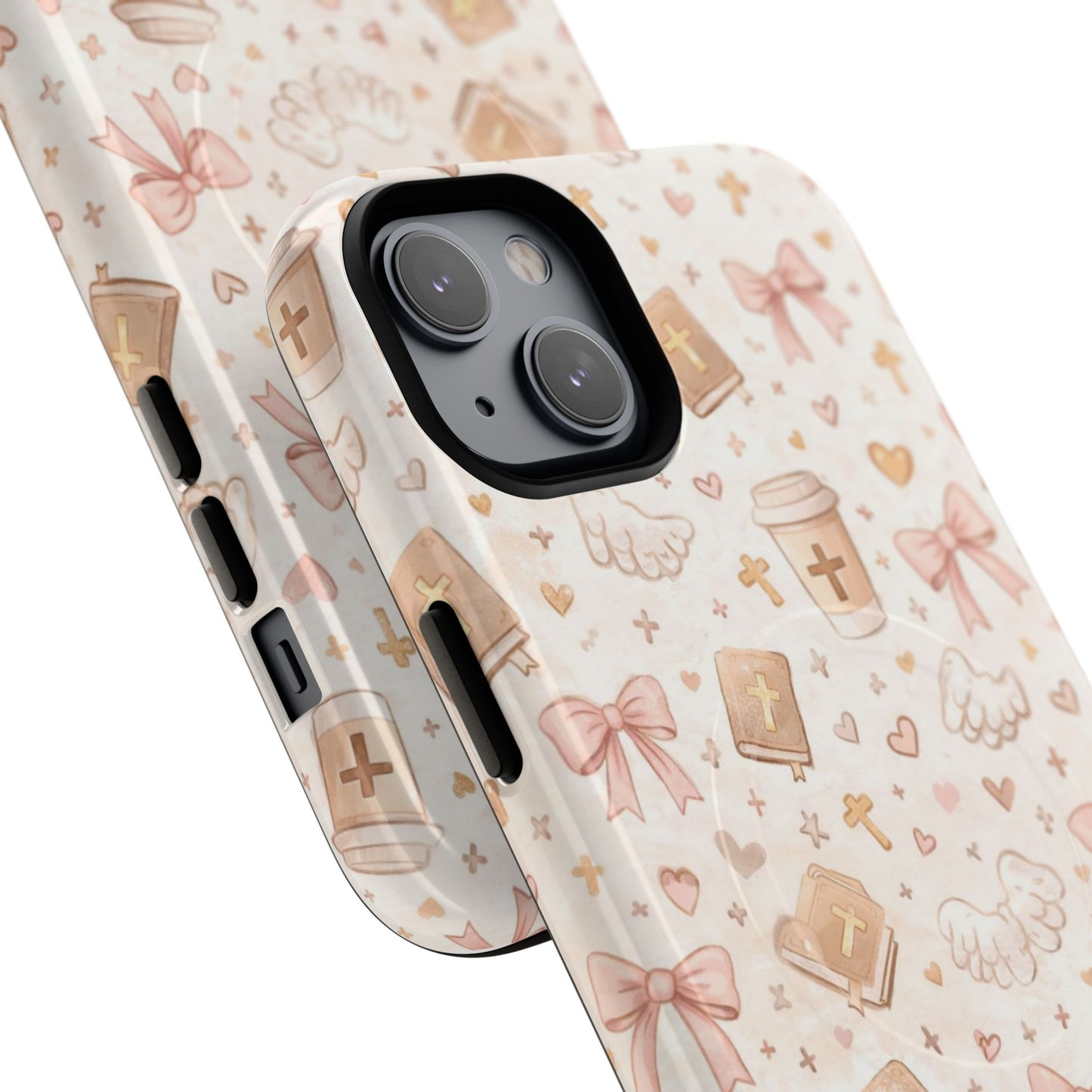Christian Pattern Phone Case — Cute Cross, Bible & Dove Tough Magnetic Case