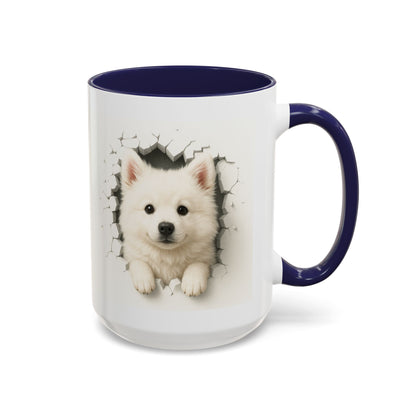 White Samoyed Puppy Accent Coffee Mug — Cute Dog Breakthrough Design (11/15 oz)
