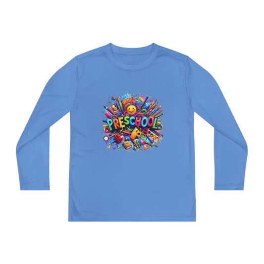Youth Preschool Long Sleeve Tee - Colorful School Supplies Design