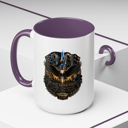 9/11 Tribute Coffee Mug — Never Forget Memorial Eagle Design (11/15oz)