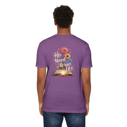 Christian T-Shirt — "His Word Brings Life" Floral Bible Tee