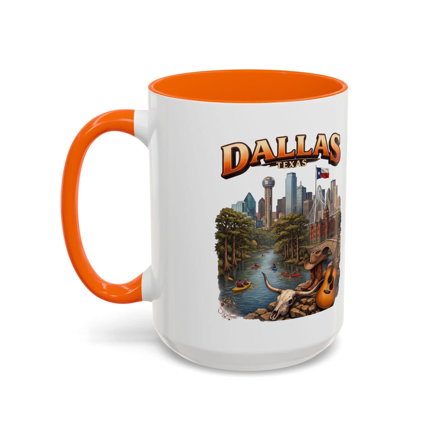Dallas Skyline Accent Coffee Mug — Texas Souvenir Mug with Guitar & Cityscape