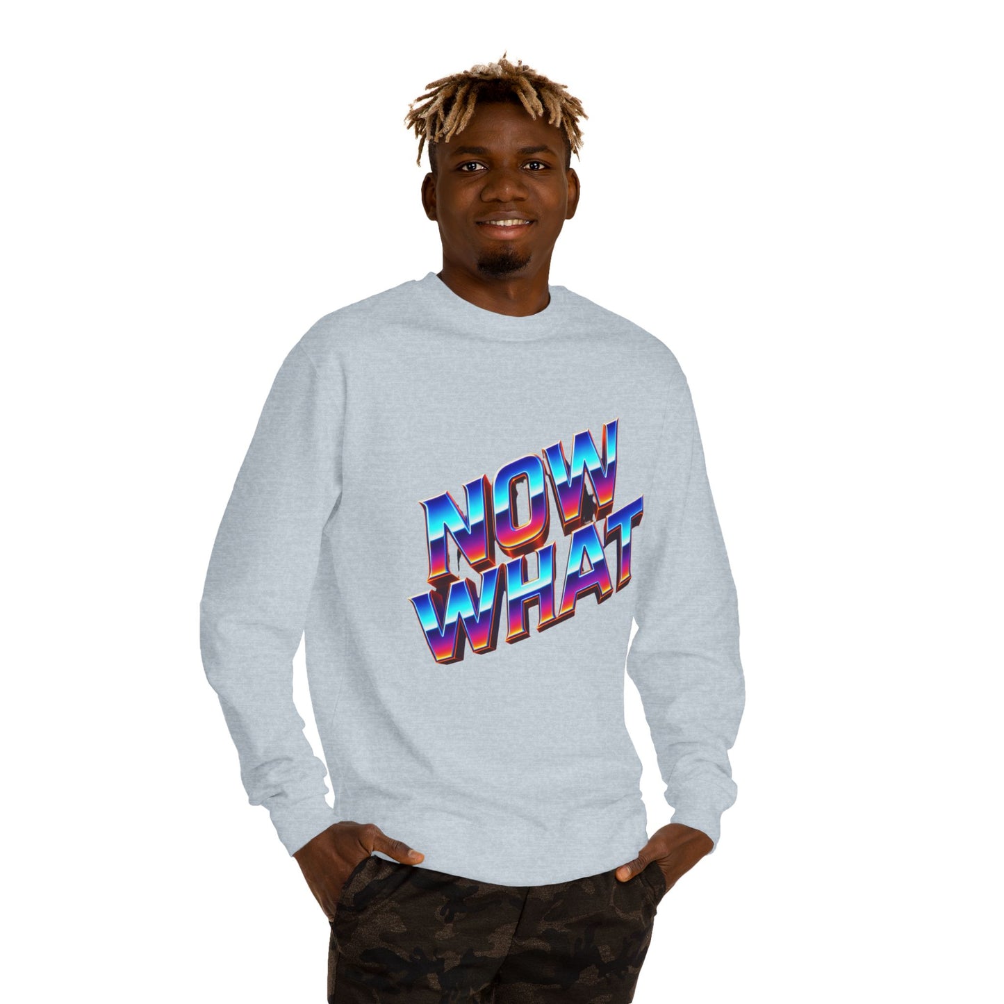 Now What Retro Sweatshirt — Bold 80s Gradient Graphic Crewneck